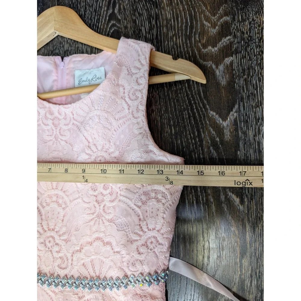 Emily Rose Dress Girls 12 Pink Lace Sleeveless‎ Flare Rhinestone Party Wedding